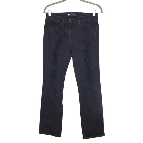 3X1 NYC High Rise Ripped Jeans Distressed Denim Straight Bowie Black Women's 27 - Picture 1 of 10
